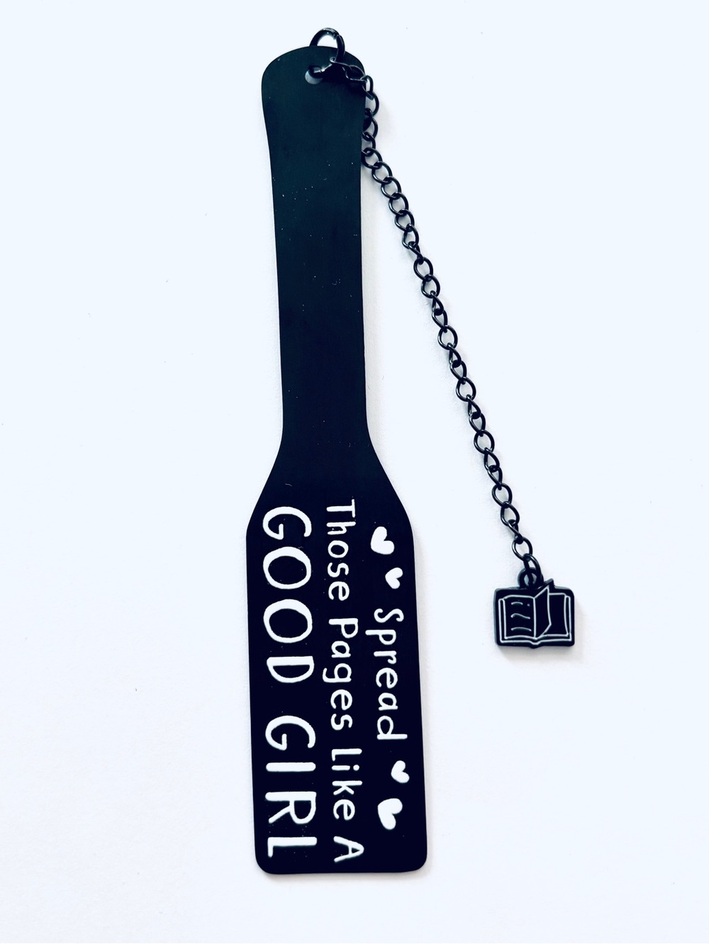 Black Novelty Paddle Metal Bookmark with Book Charm, NWT